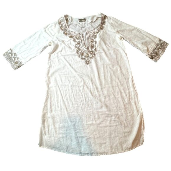 Tommy Bahama Women's White Embroidered Tunic Top Swim Cover Up XS 100% Cotton - Picture 1 of 8